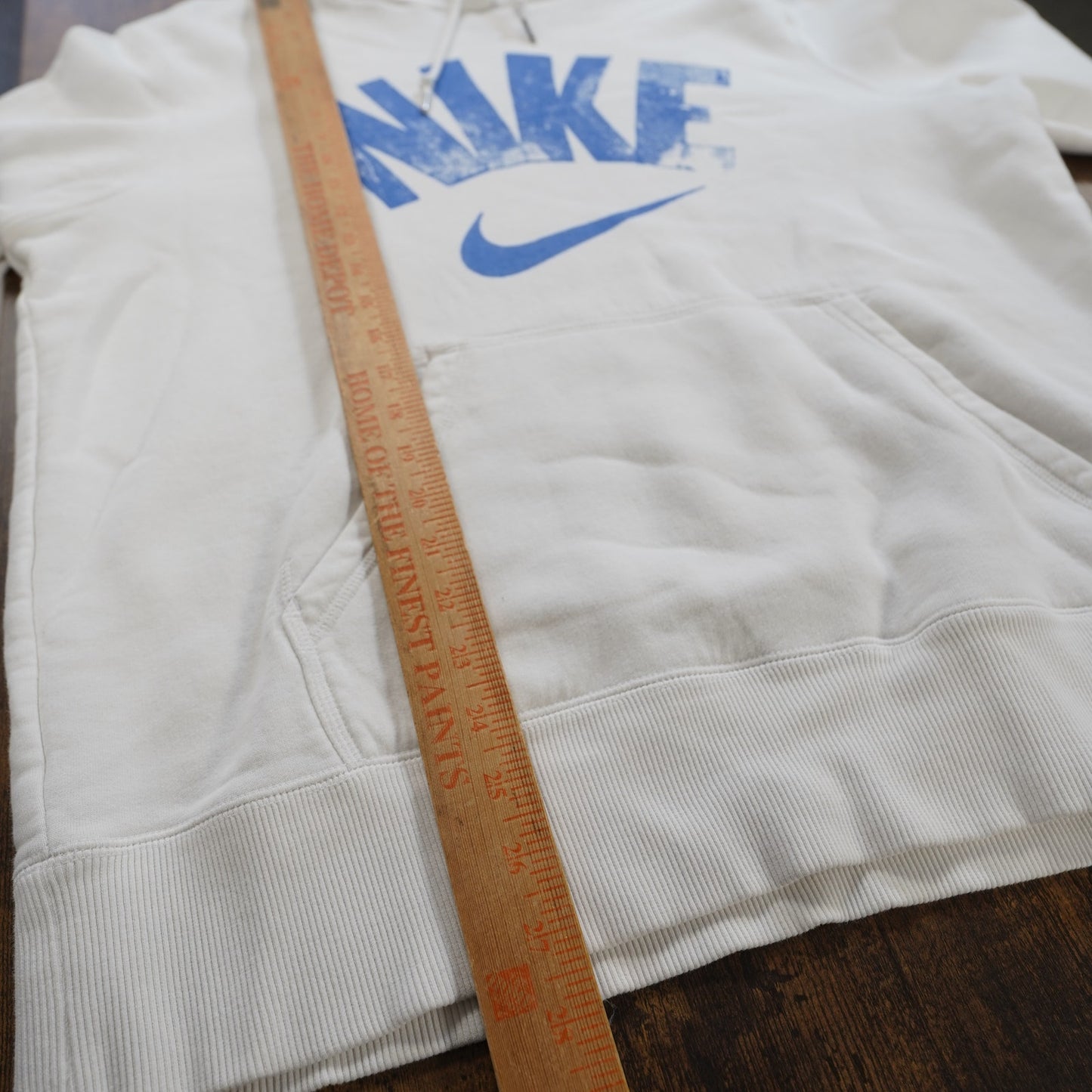 (L) Nike Big Logo Hoodie Men's L White Blue Jacket Spellout Swoosh Center Check