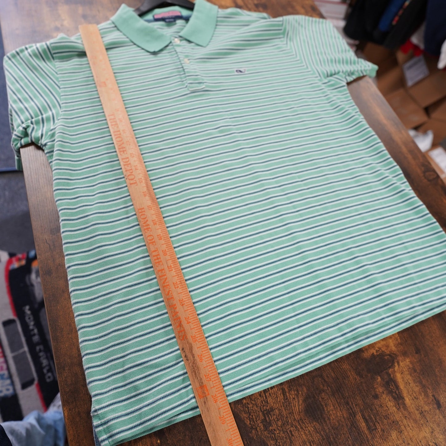 (L) Vineyard Vines Mint Green Striped Polo Shirt Cotton