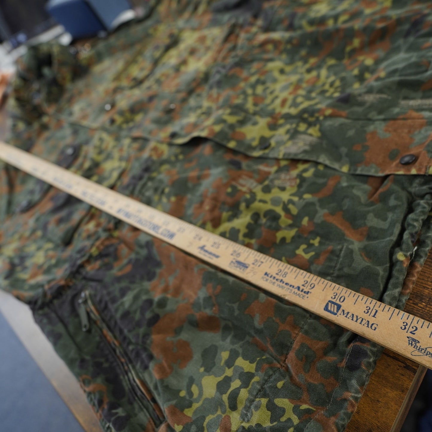 Vintage German Bundeswehr Flecktarn Camo Military Parka Jacket Mens XL Tall Hood