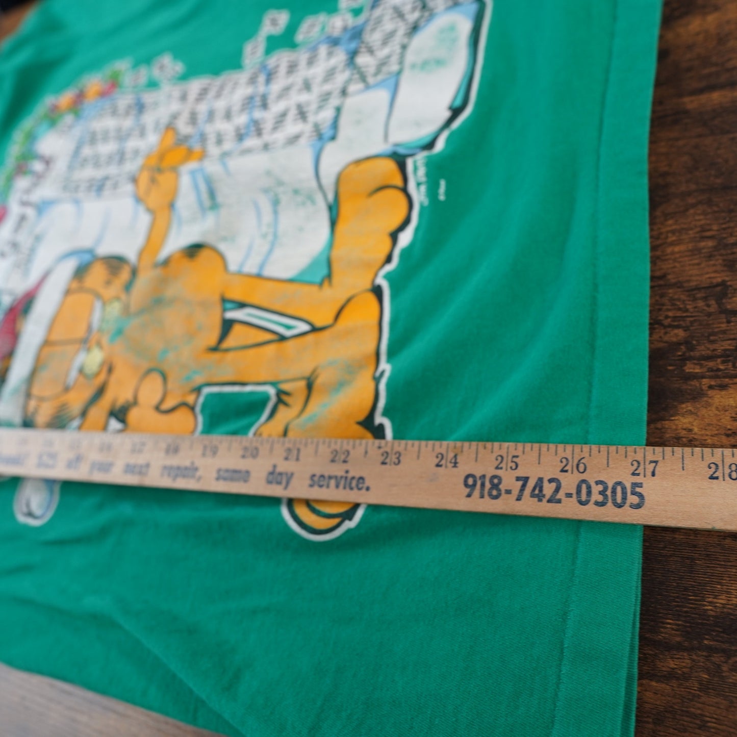 (XL) Vintage Santa Garfield Christmas T-Shirt Men's XL Single Stitch Green Holiday