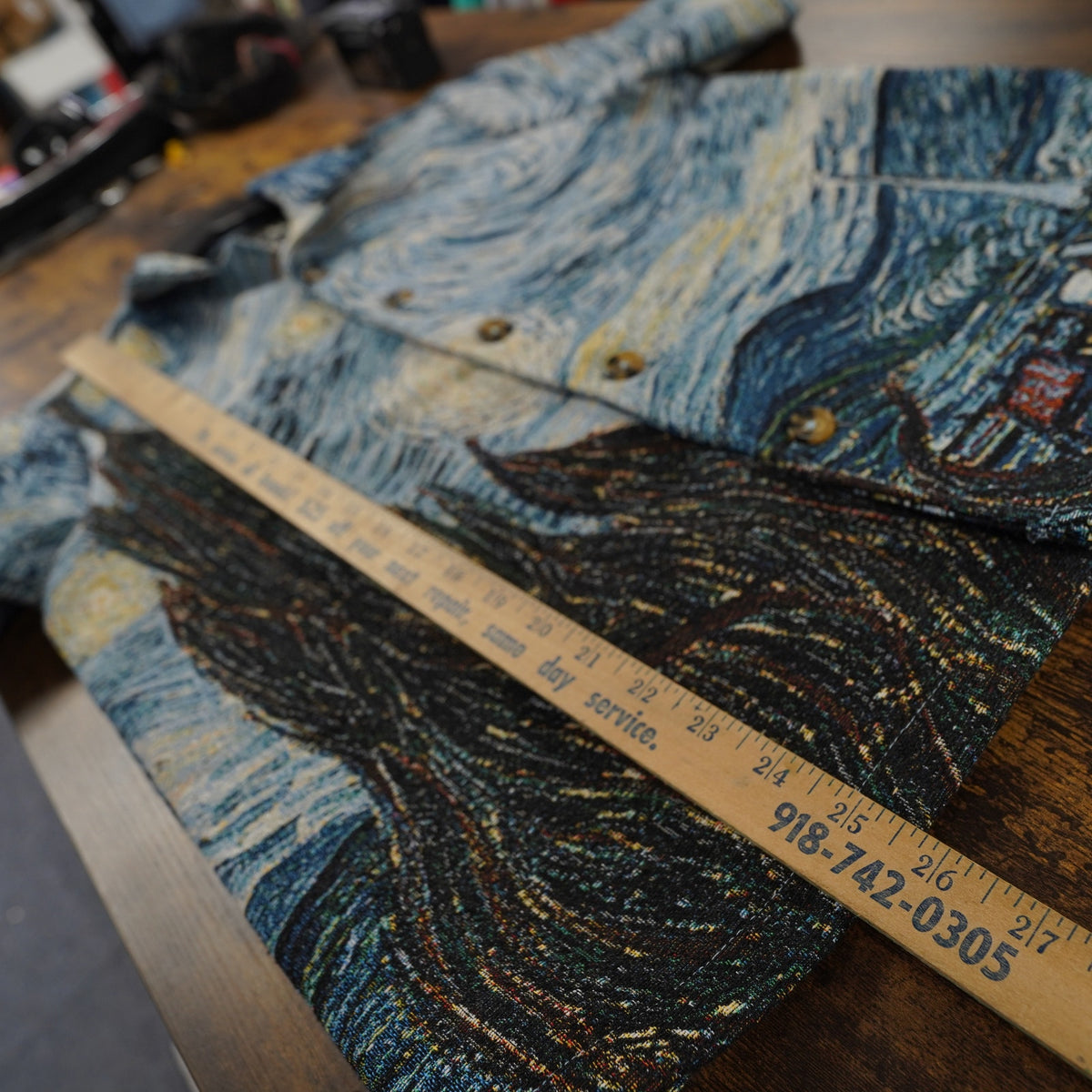 (S) Rebel Vengeance Vincent Van Gogh Starry Night Woven Tapestry Shirt Men's S Art