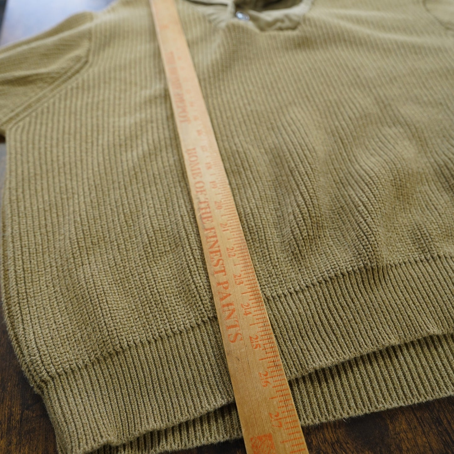 (XL) Vintage Orvis Heavy Knit Commando Fisherman Sweater Men's XL Khaki Shawl Collar