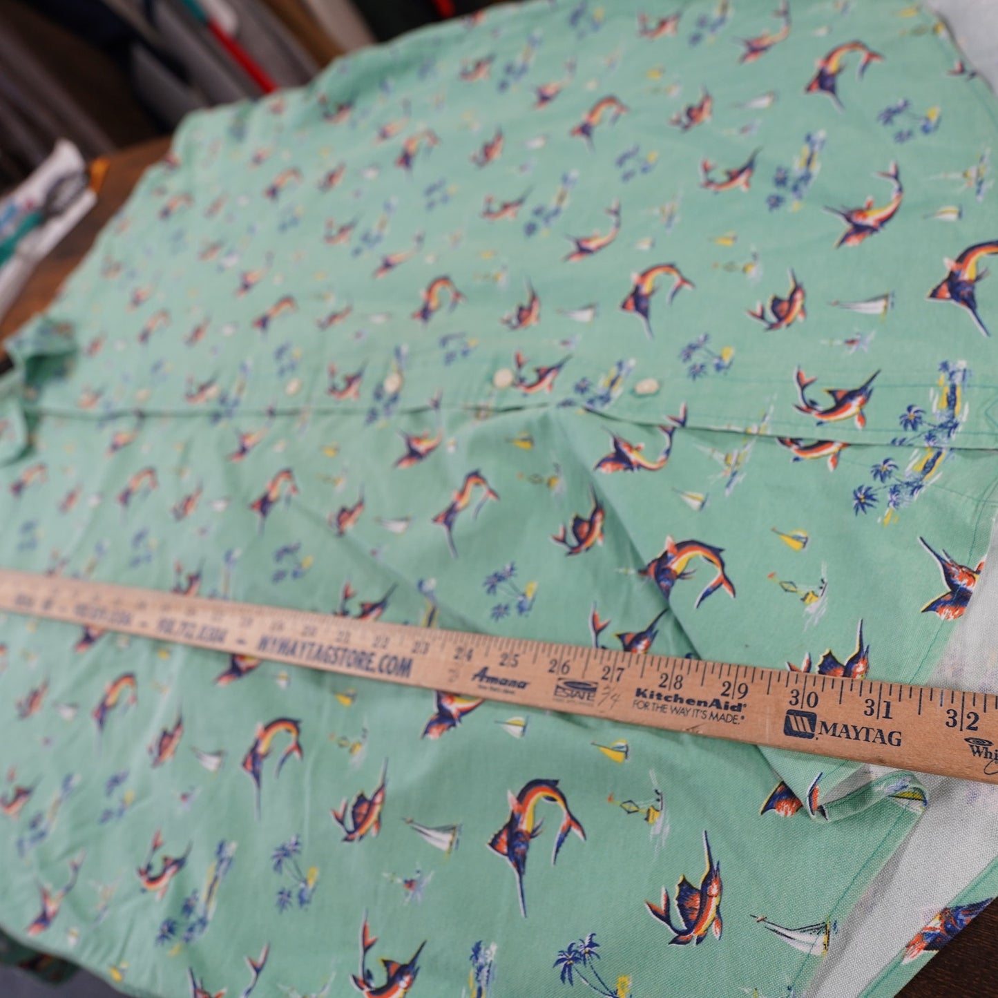 (XLT) Polo Ralph Lauren Marlin Hawaiian Button Up Men's XLT Turquoise Untucked Fish