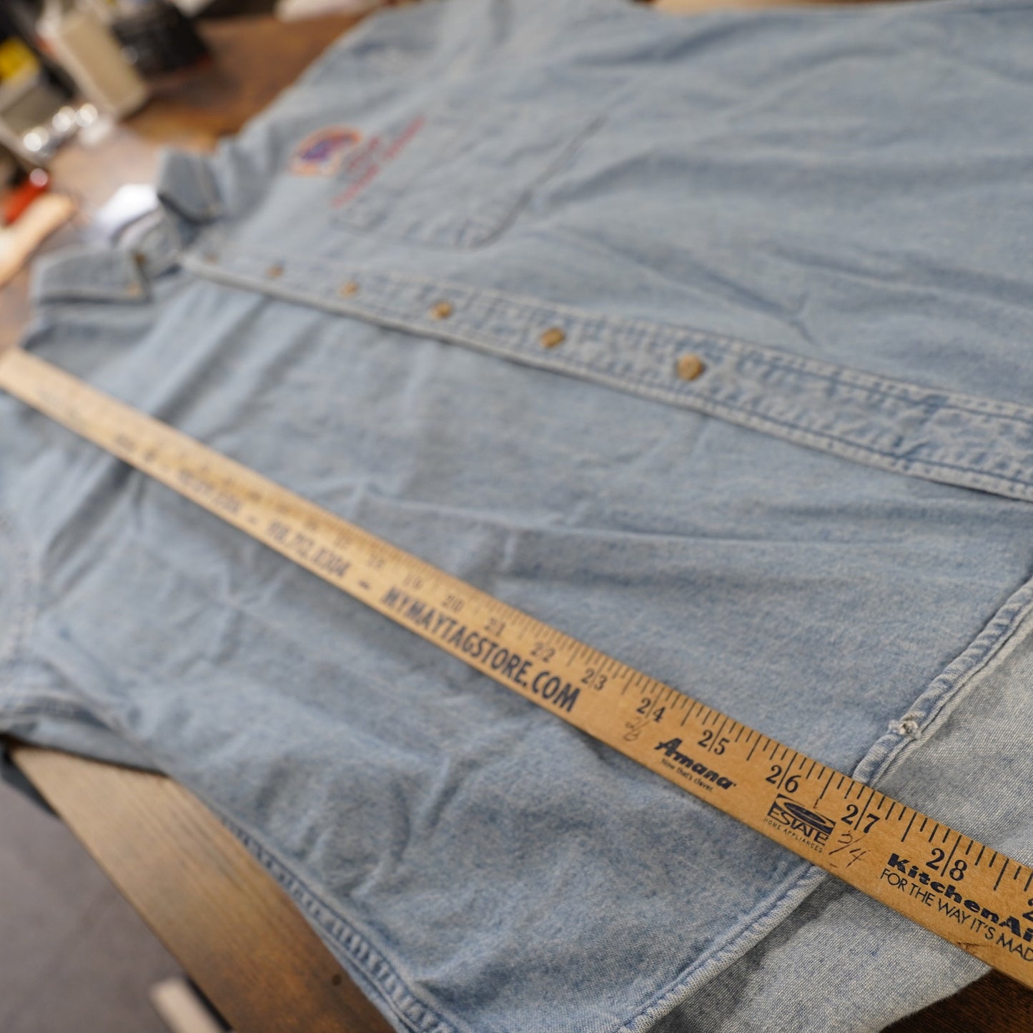 (L) Vintage Nasa Columbia Space Shuttle Denim Button Up Shirt Men's L 90s Stitched