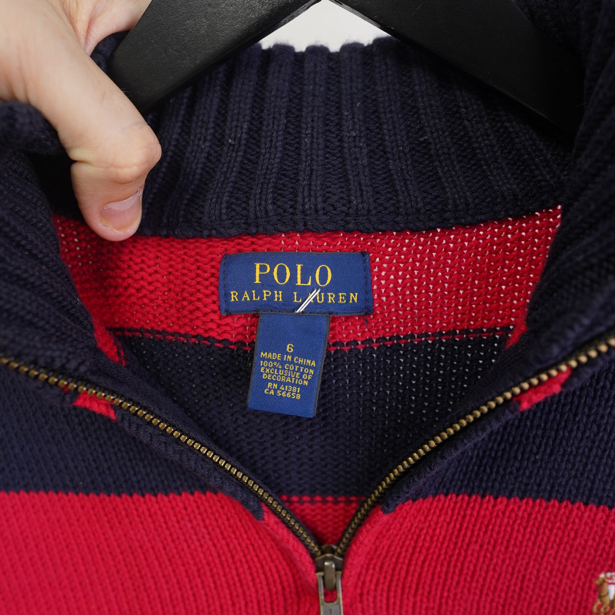 (Boys Sz. 6) Vintage Polo Ralph Lauren Striped Boys 1/4 Zip Knit Sweater Kids Sz. 6 Red Blue