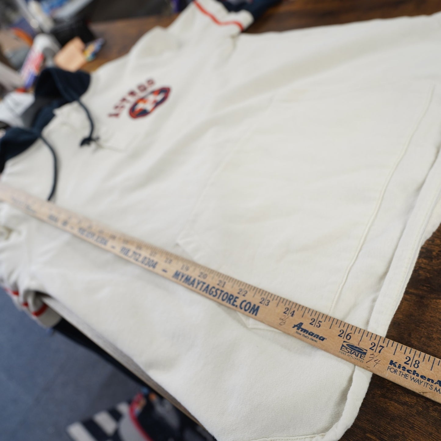 (L) Houston Astros Majestic Baseball Jersey Hoodie Men's L Embroidered Cream Blue