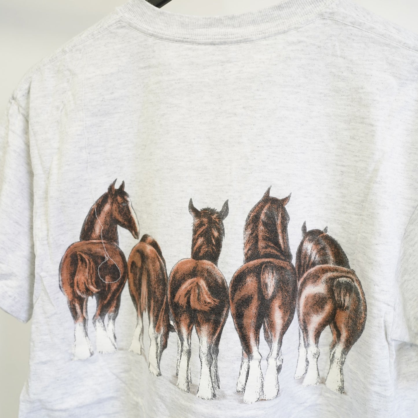 (M) Vintage Clydesdale Horse Nature T-Shirt Men's M Heather Gray AOP Pony Budweiser