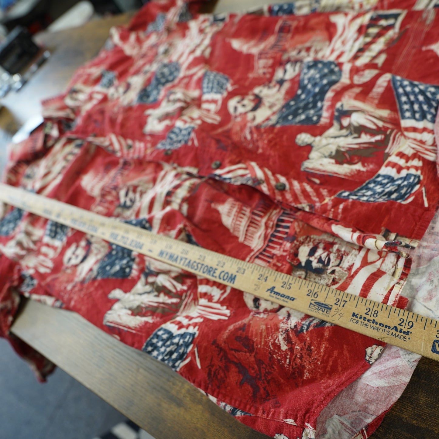 (L) Red Head 4th of July American Pride Hawaiian Shirt Men's L Button Up Red USA