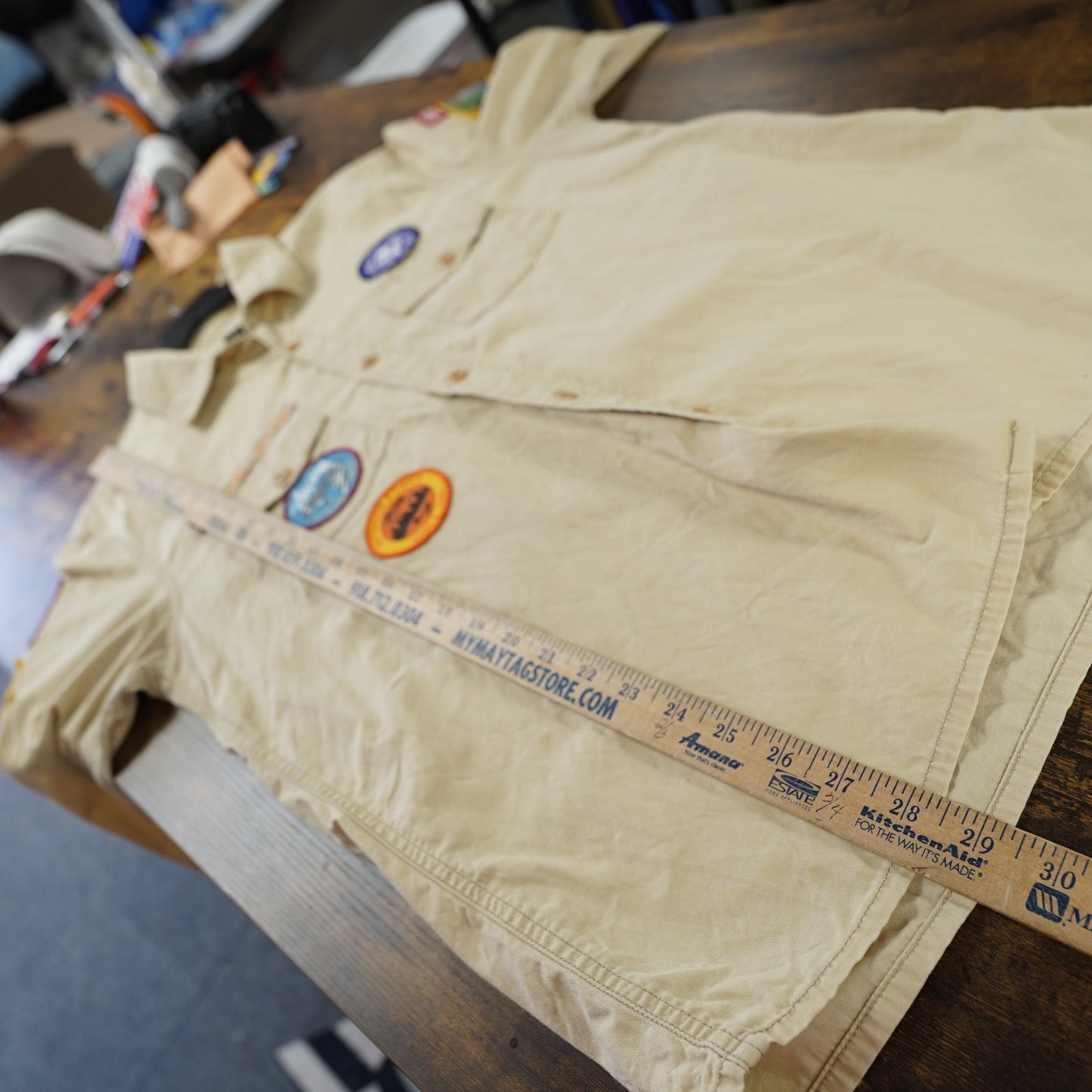 (M) Vintage Stussy Scout Shirt Patchwork Men's M Y2K Japanese Release Cream 2000s