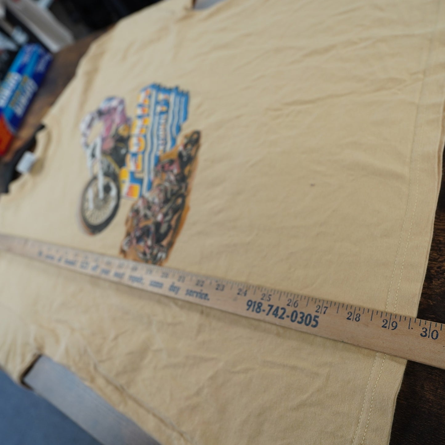 (XL) Vintage Peoria Motocross Single Stitch Racing T-Shirt Men's XL Tan Hanes Biker