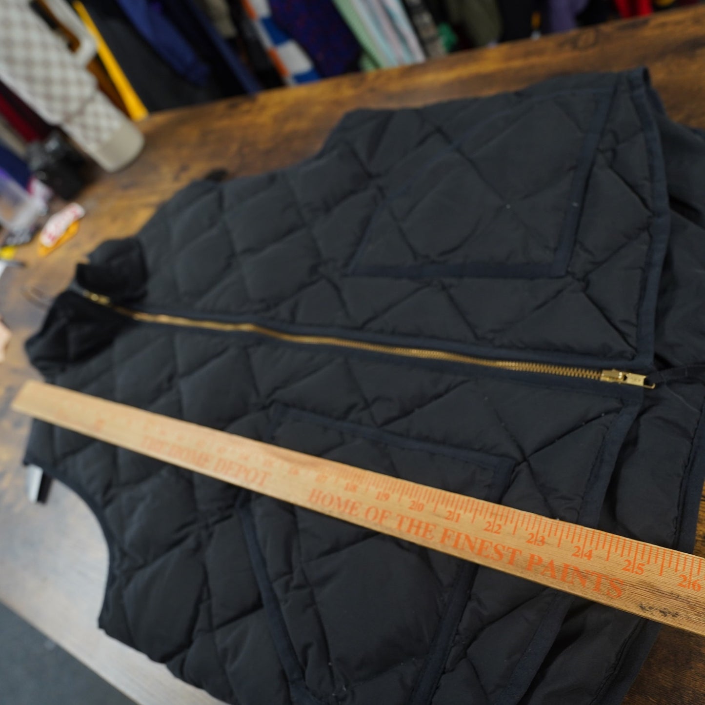 (Women's XL) J.Crew Mercantile Quilted Down Puffer Vest Women's XL Black Gold Full Zip