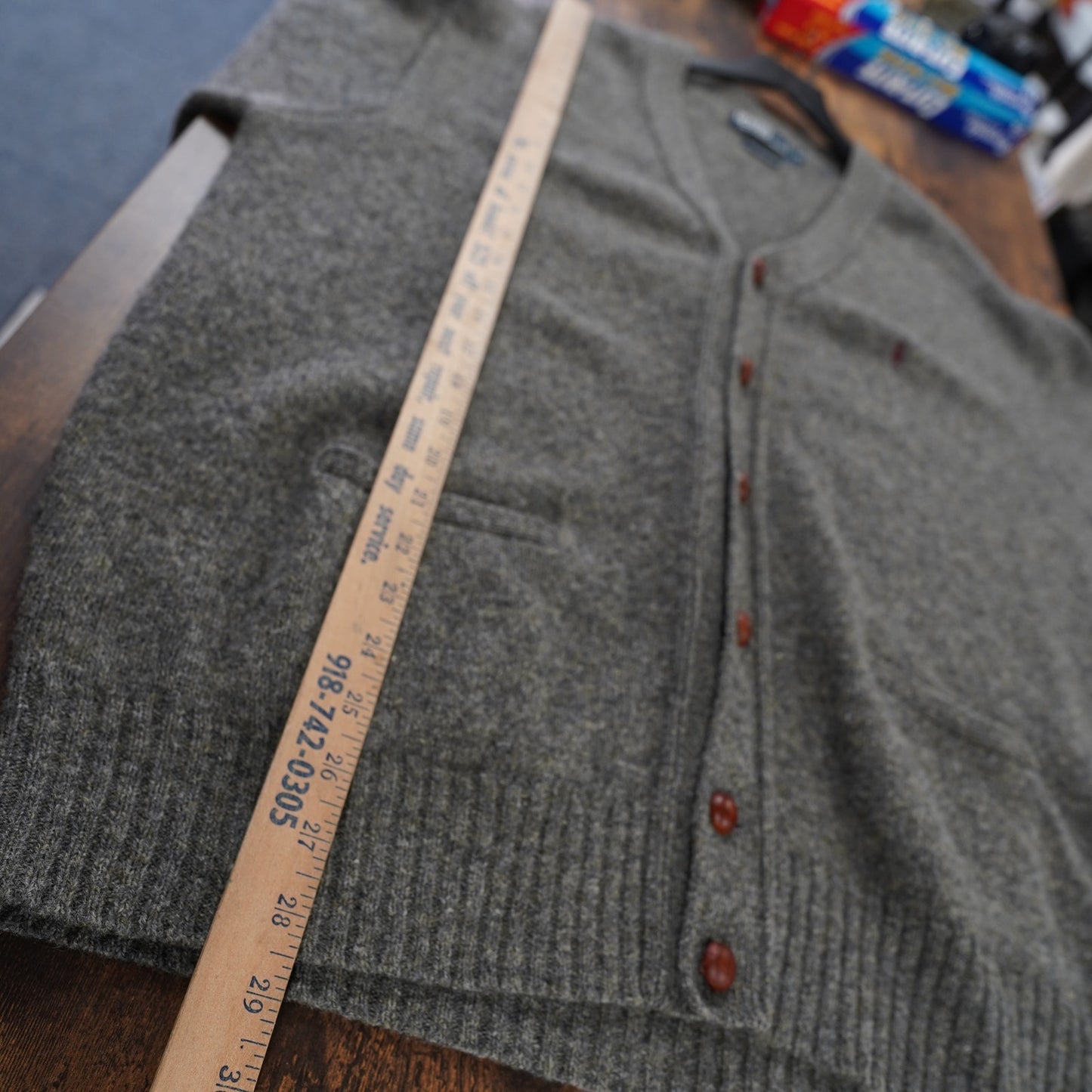 (XL) Vintage Polo Ralph Lauren 100% Wool Knitted Cardigan Sweater Men's XL Gray