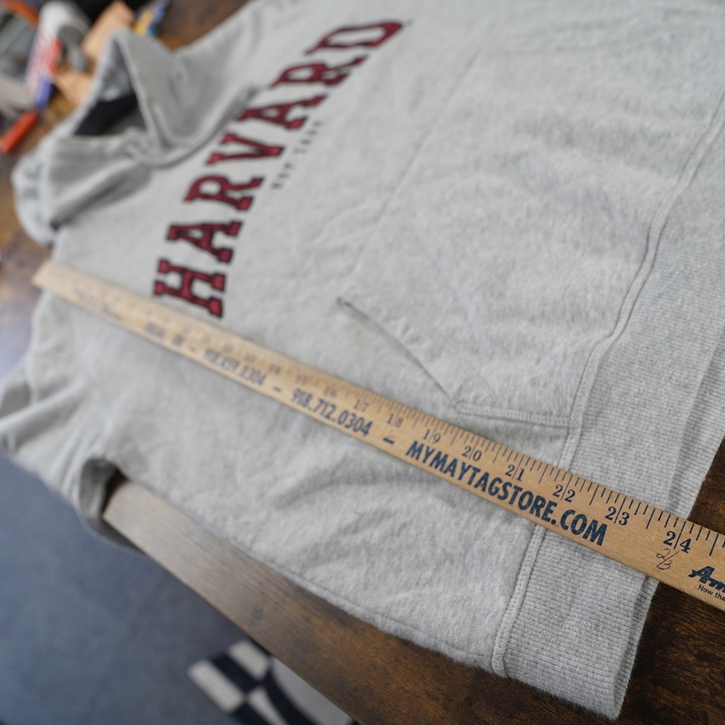 (S) Harvard University Embroidered Hoodie Men's S Heather Gray Stitched Retro