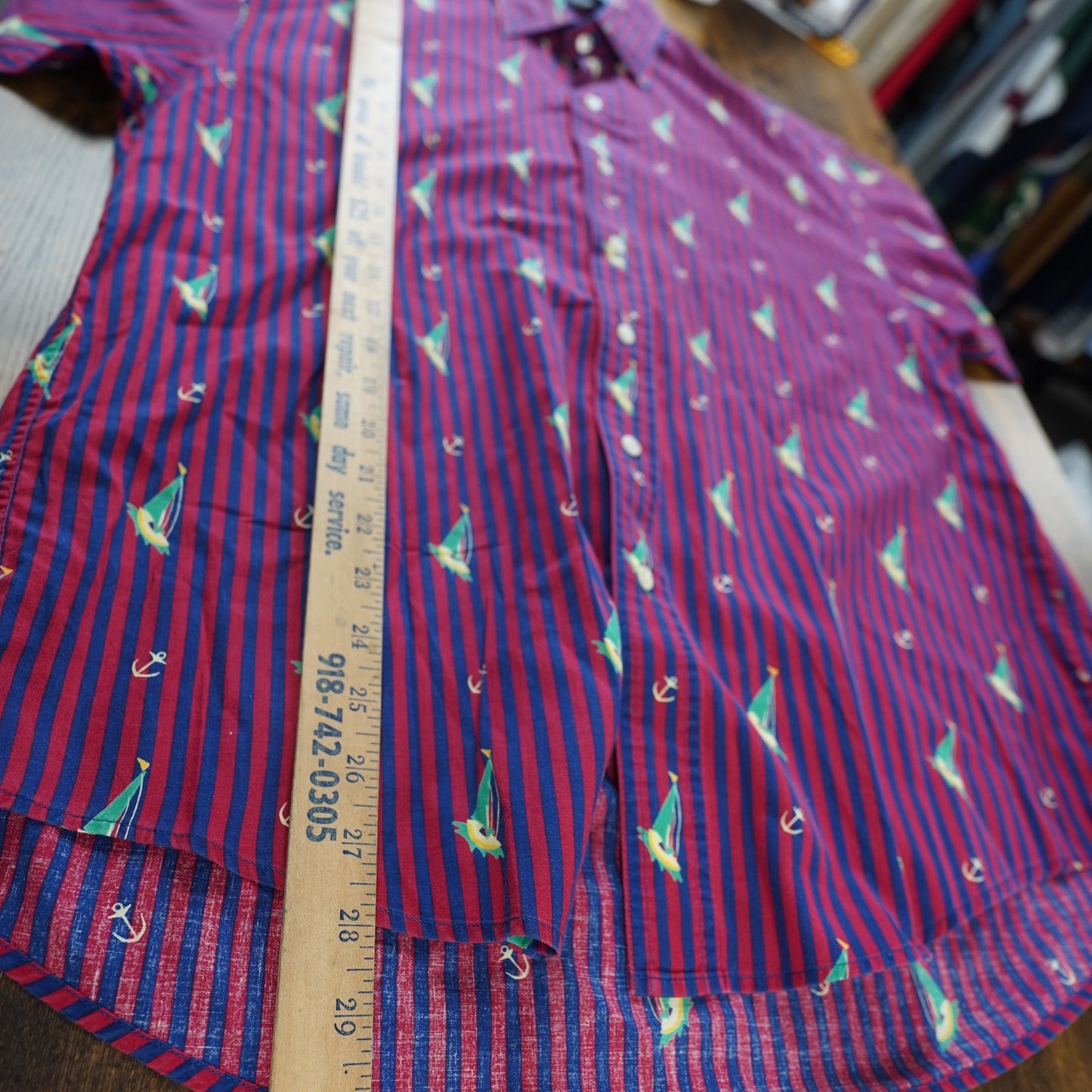 (M) Vintage Salty Dog Gant Sailing Striped 90s Button Up Men's M Red Blue Yacht Boat
