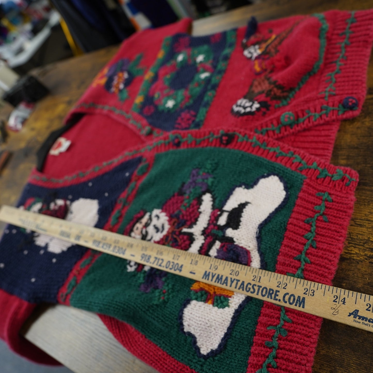 Vintage Wip Stitch Knit Holiday Christmas Sweater 90s Women's M Santa Frosty Red