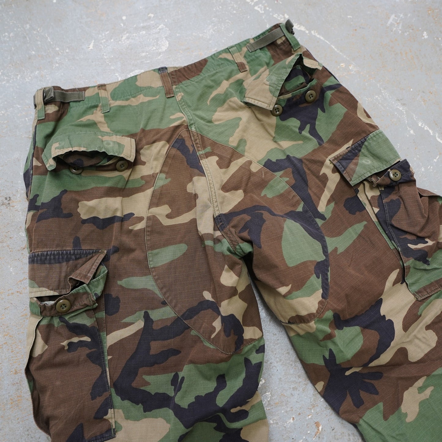 (L) Vintage US Army Cargo Pants Large 36x32 Green Woodland Camo Trousers Ripstop
