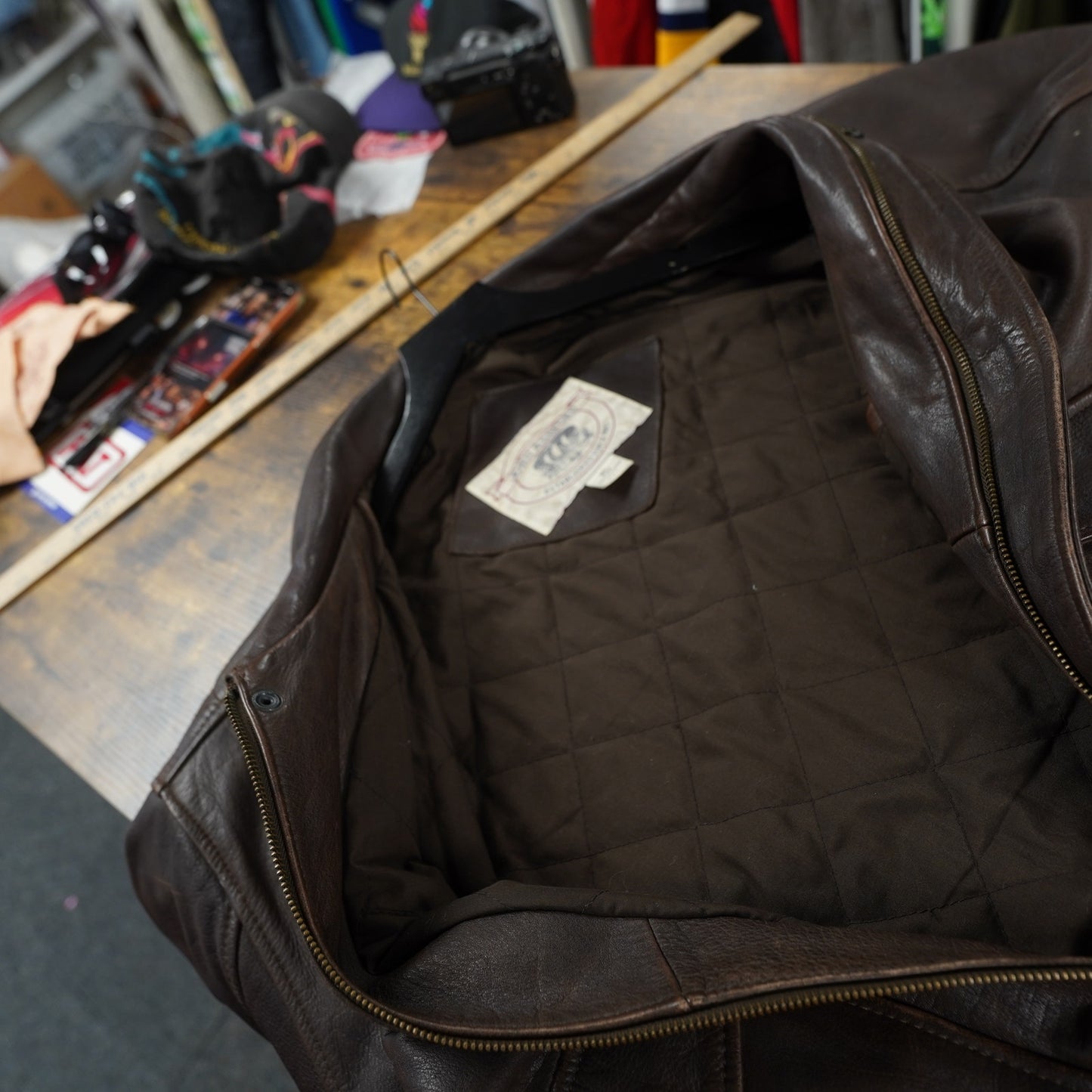 (XL) Vintage John Ashford 100% Leather Bomber Aviator Jacket Men's XL Brown 90s