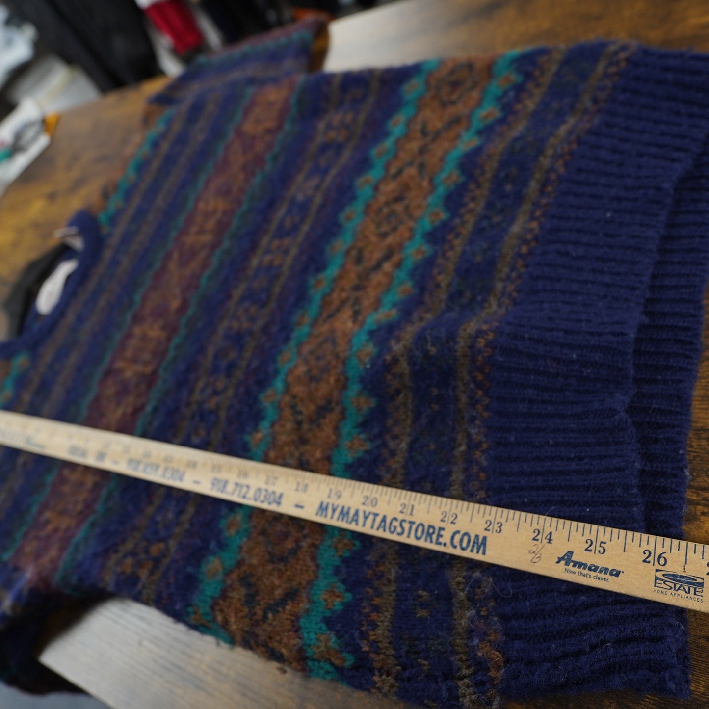 (M) Vintage John Ashford Wool Knit 90s Striped Sweater Men's M Crocheted Cottage