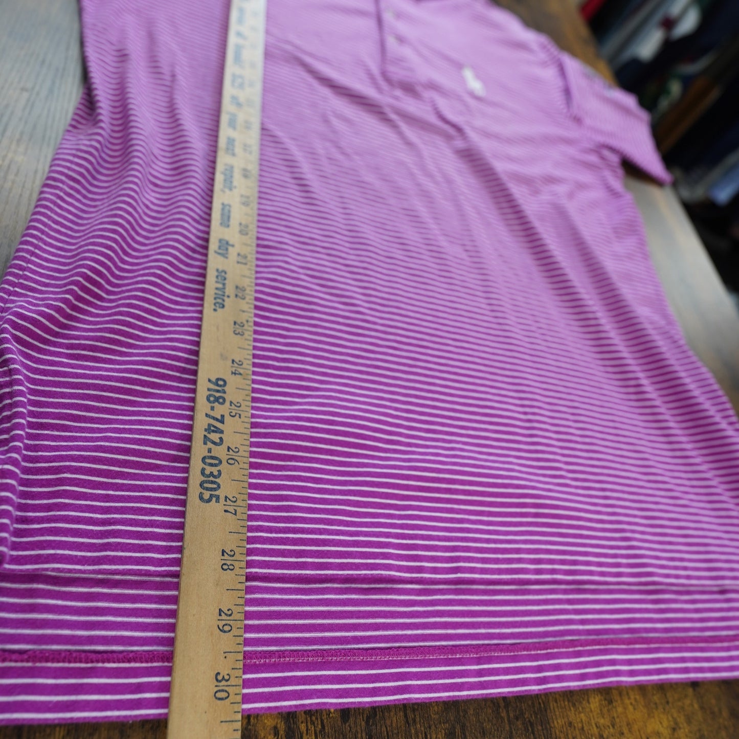 (M) Polo Golf Ralph Lauren Vintage Lisle Shirt Men M Pink Striped Big Pony Tournamen