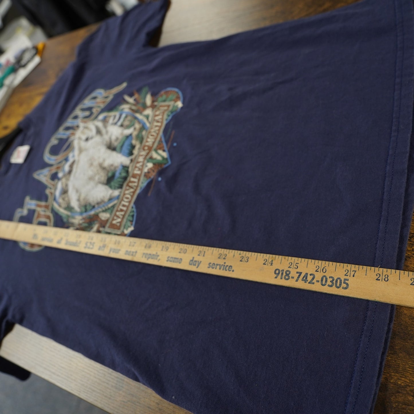 (L) Vintage Glacier National Park Wildlife Nature T-Shirt Men's L Goat 90s Blue