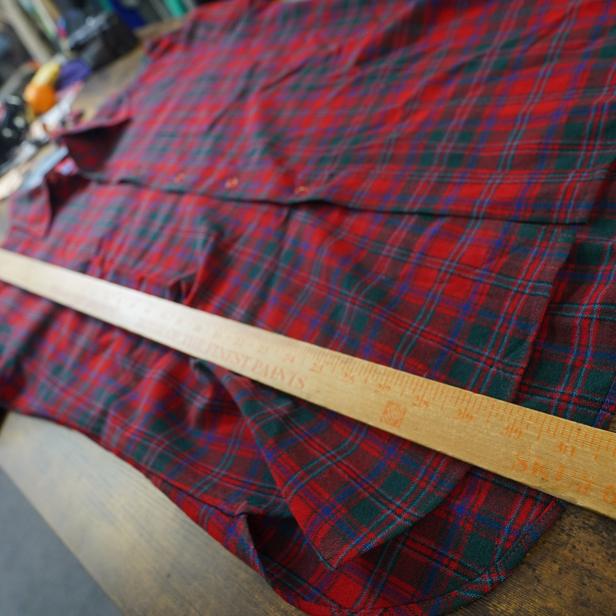 (L) True Vintage Pendelton 100% Wool Flannel Button Up Men's L Red Stewart Tartan