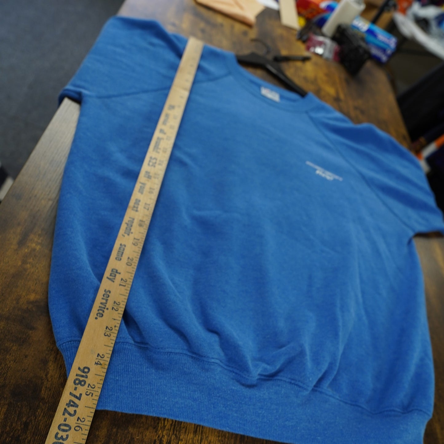 (L) Vintage Robinson R22 Helicopter 80s Sweatshirt Men's L Blue Pilot Indie Retro