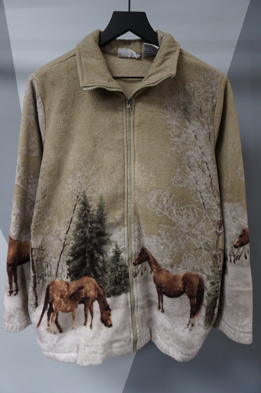 (XL) Vtg Full Zip Horse Fleece Jacket