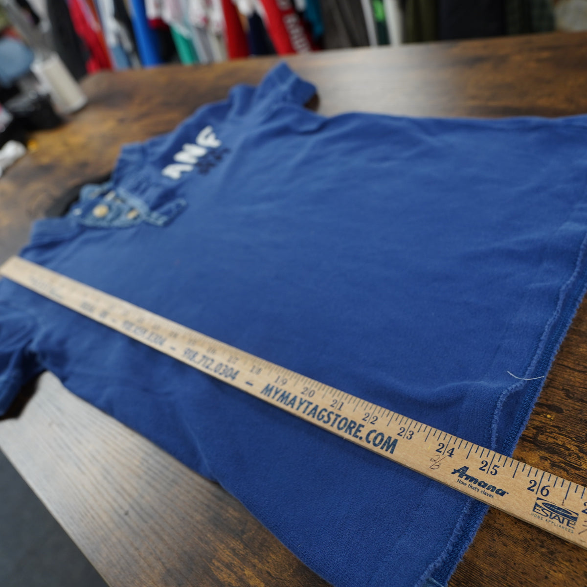 (M) Abercrombie & Fitch Mens Blue Muscle Henley Shirt ANF Ath Dept Y2K Small