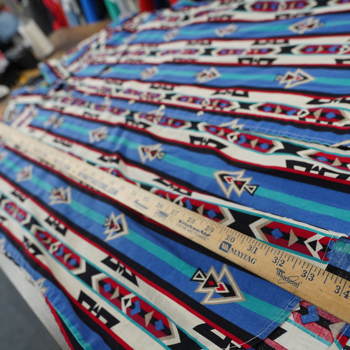(XXL) Vintage Panhandle Slim 90s Wild Print Western Pearl Snap Shirt XXL Aztec Blue