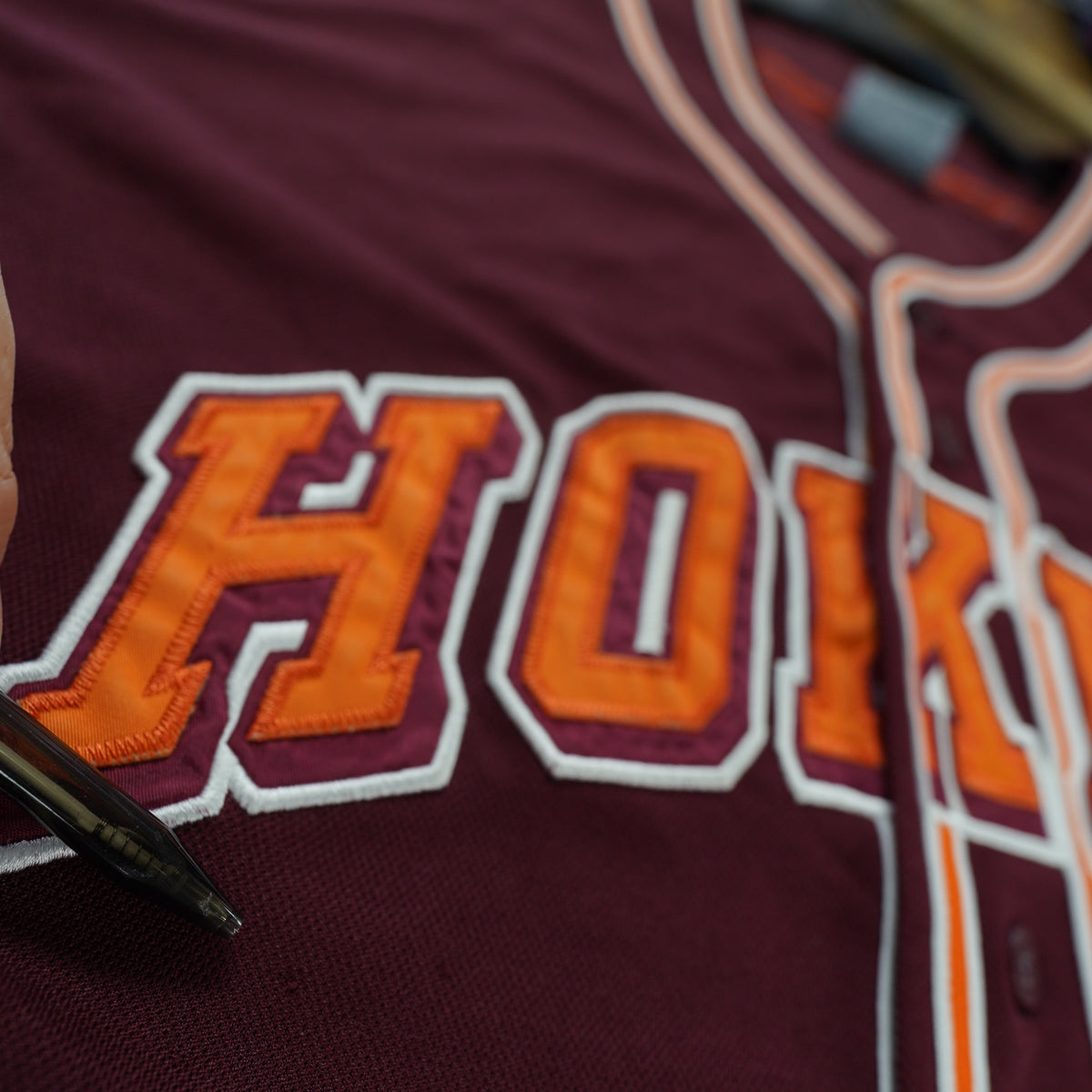 (L) Vintage Colosseum Virginia Tech Hokies Baseball Jersey Mens Large Maroon Orange