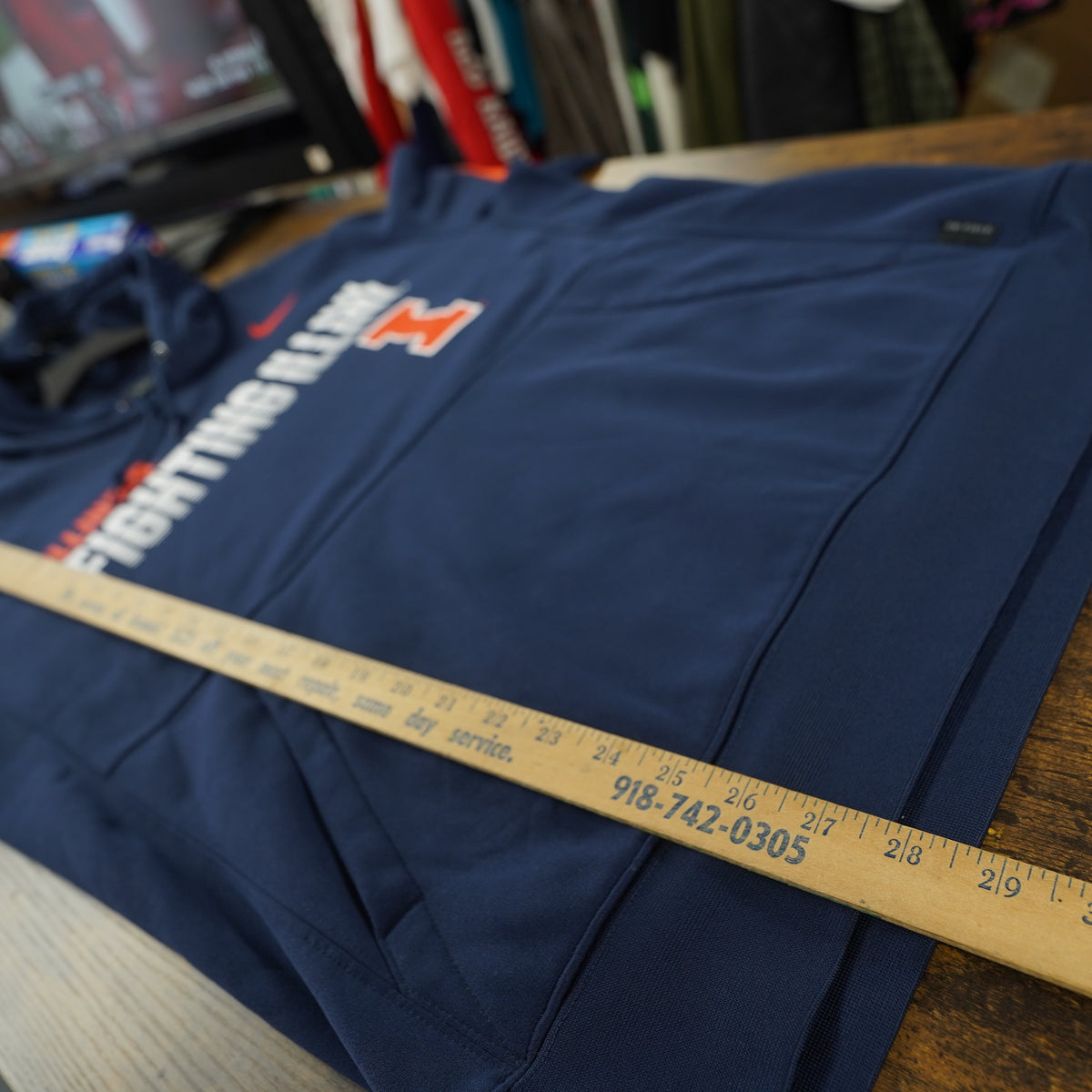 (L) Nike Illinois Fighting Illini Dri-FIT Hoodie Mens Large Navy Blue Orange 2000s