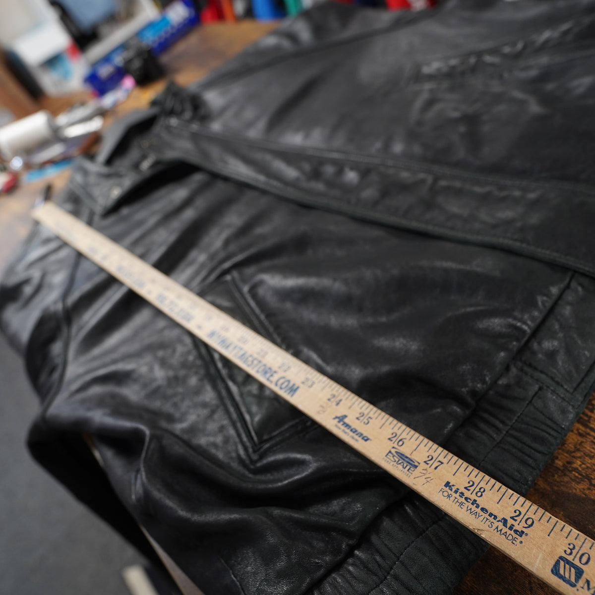 (XXL) Brandini Vintage Black Leather Bomber Jacket Mens XXL Full Zip Raglan Sleeve