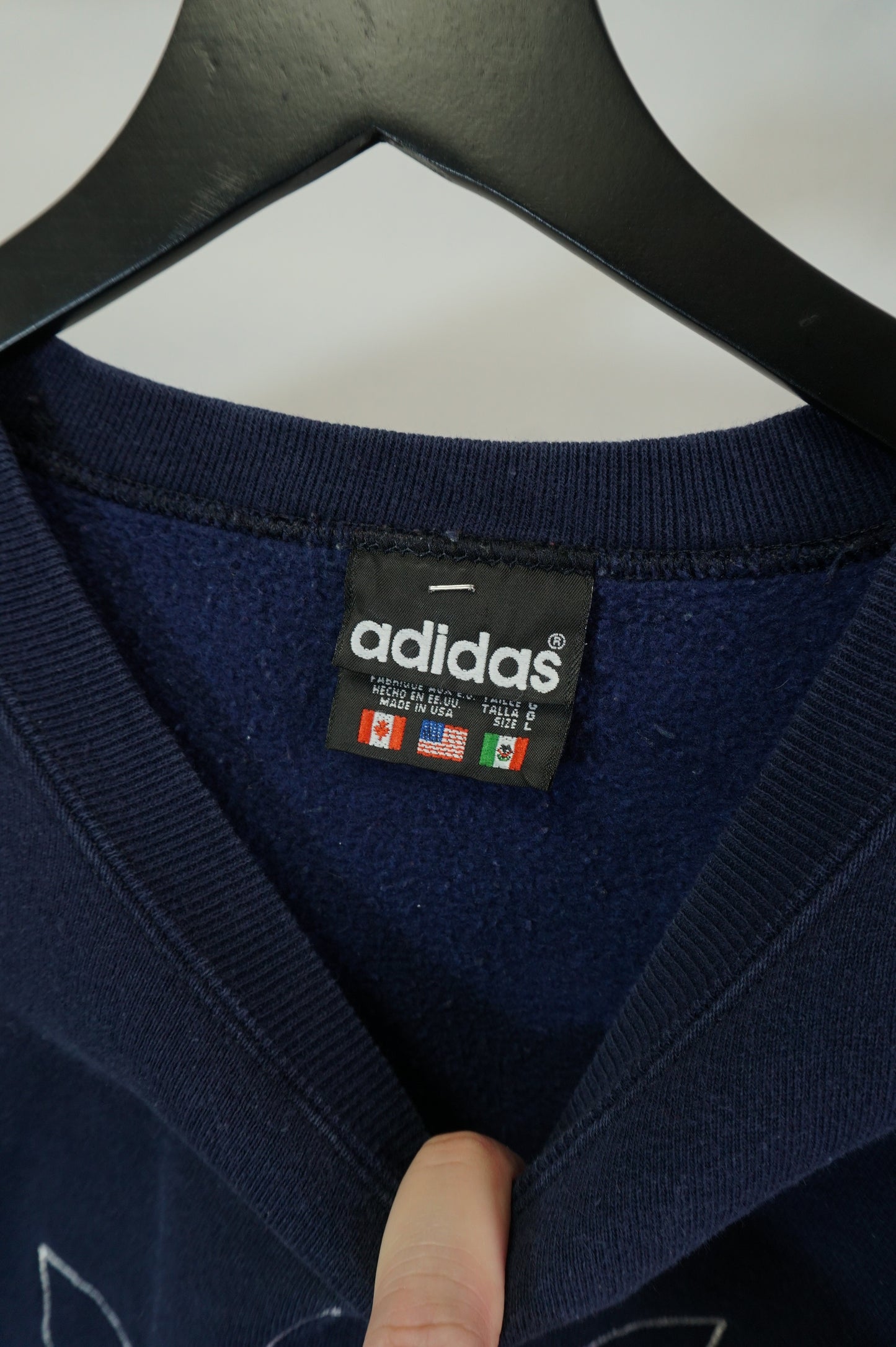 (L/XL) USA Made Navy Adidas Crewneck