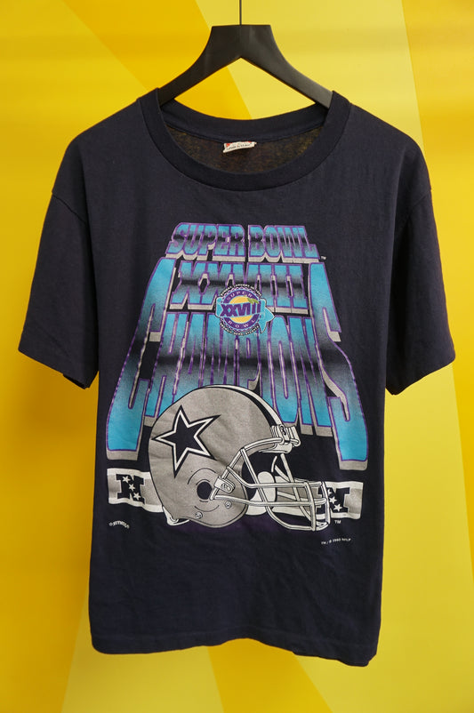 (L) 1993 Dallas Cowboys Super Bowl 28 Single Stitch T-Shirt