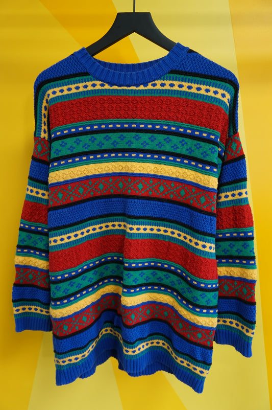 (M) Vtg Striped Knit Sweater