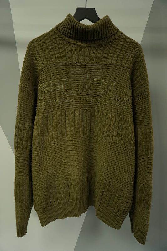 (L/XL) Olive Green Fubu Knit Turtleneck Sweater