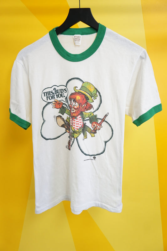 (S/M) 1980s This Bud's For You St. Patrick's Day Ringer T-Shirt