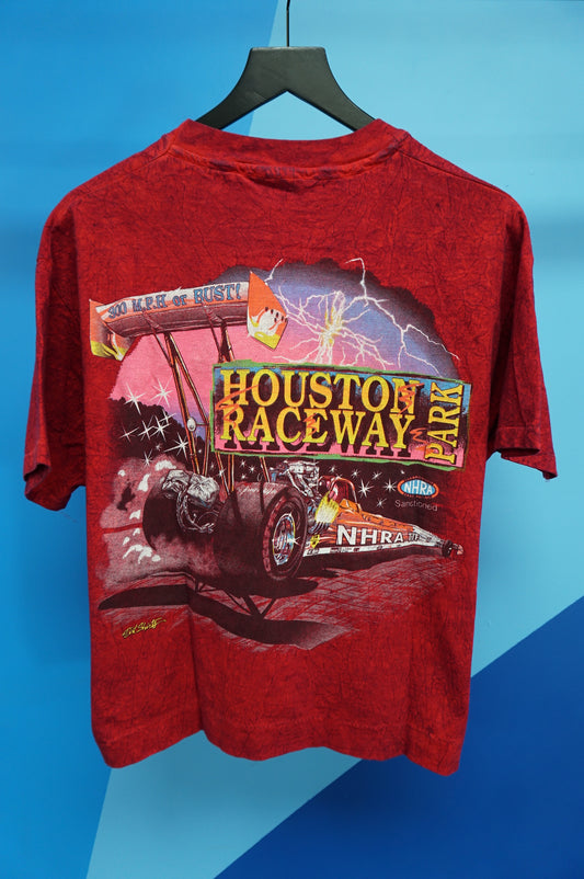 (L) Vtg Houston Raceway Park Single Stitch Cropped T-Shirt