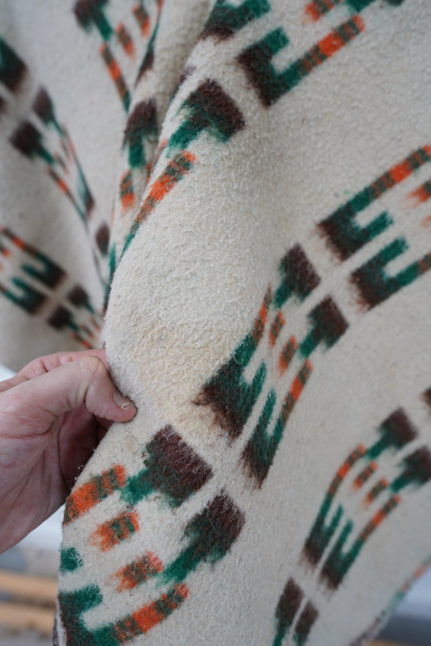 (One Size) Vintage Reversible Knit Poncho Mexican Blanket Southwestern Serape