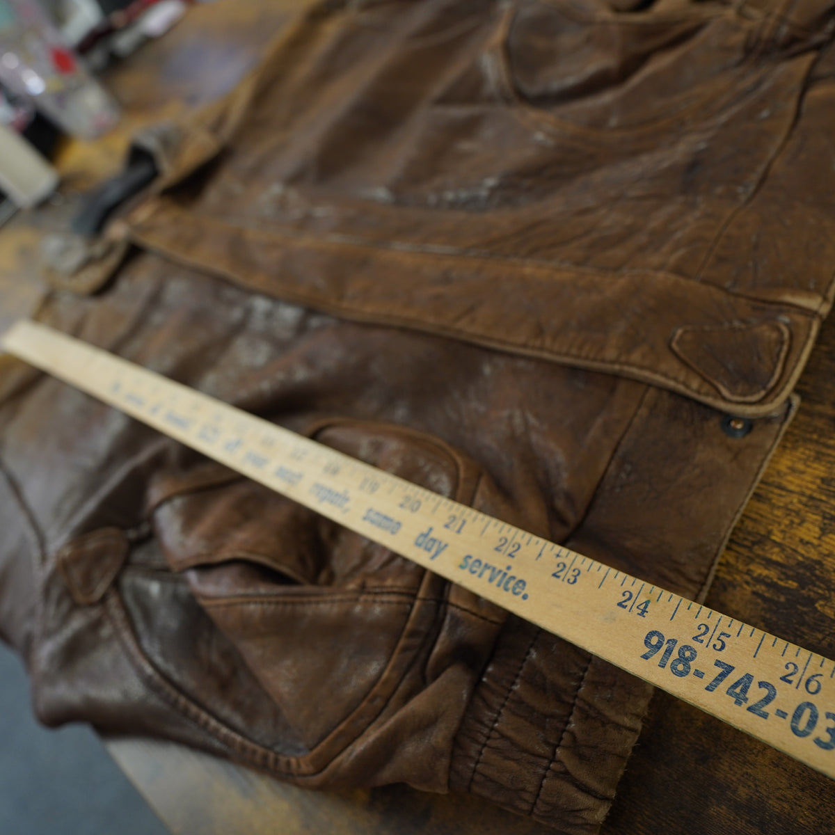 (M) Georgetown Leather Design Mens Brown Leather Aviator Bomber Jacket Medium