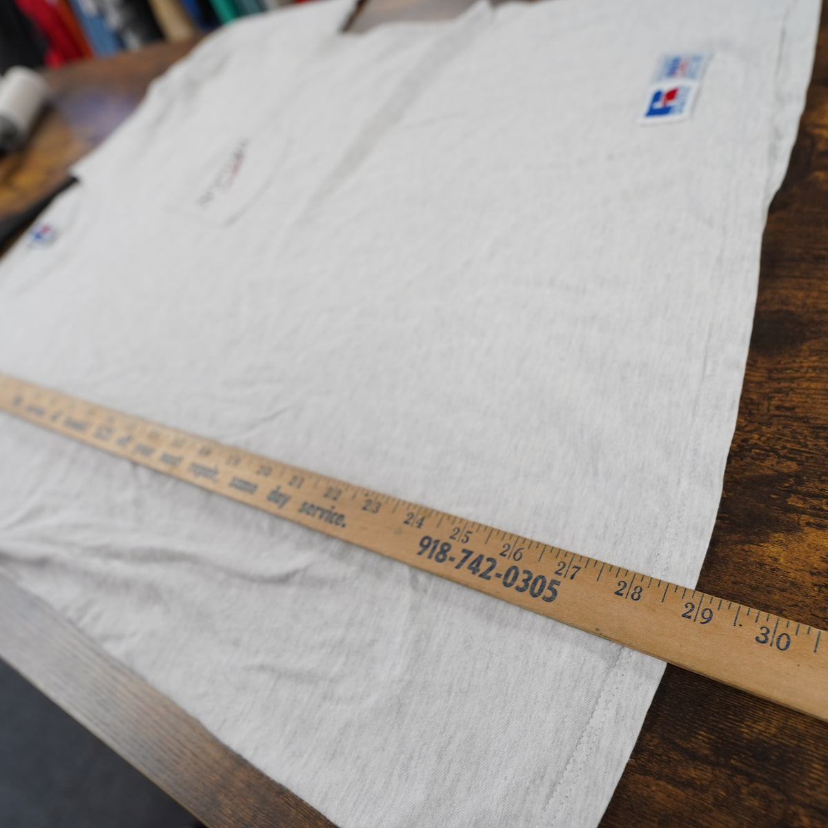 (XL) Vintage Stanford Cardinal Pocket T-Shirt 90s Gray XL Russell Athletic USA Made