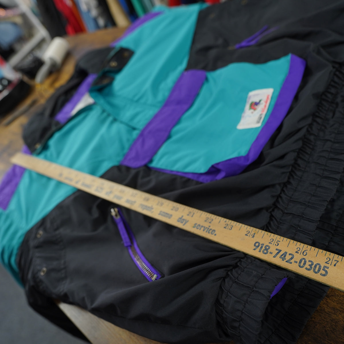 (M) Vintage Golden Team Himalayas Ski Jacket 90s Retro Puffer Aqua Purple Mens M