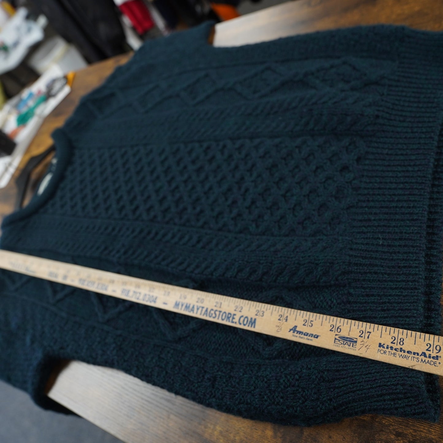 (L) Aran Crafts 100% Wool Fisherman Cable Knit Sweater Men's L Green Cottage