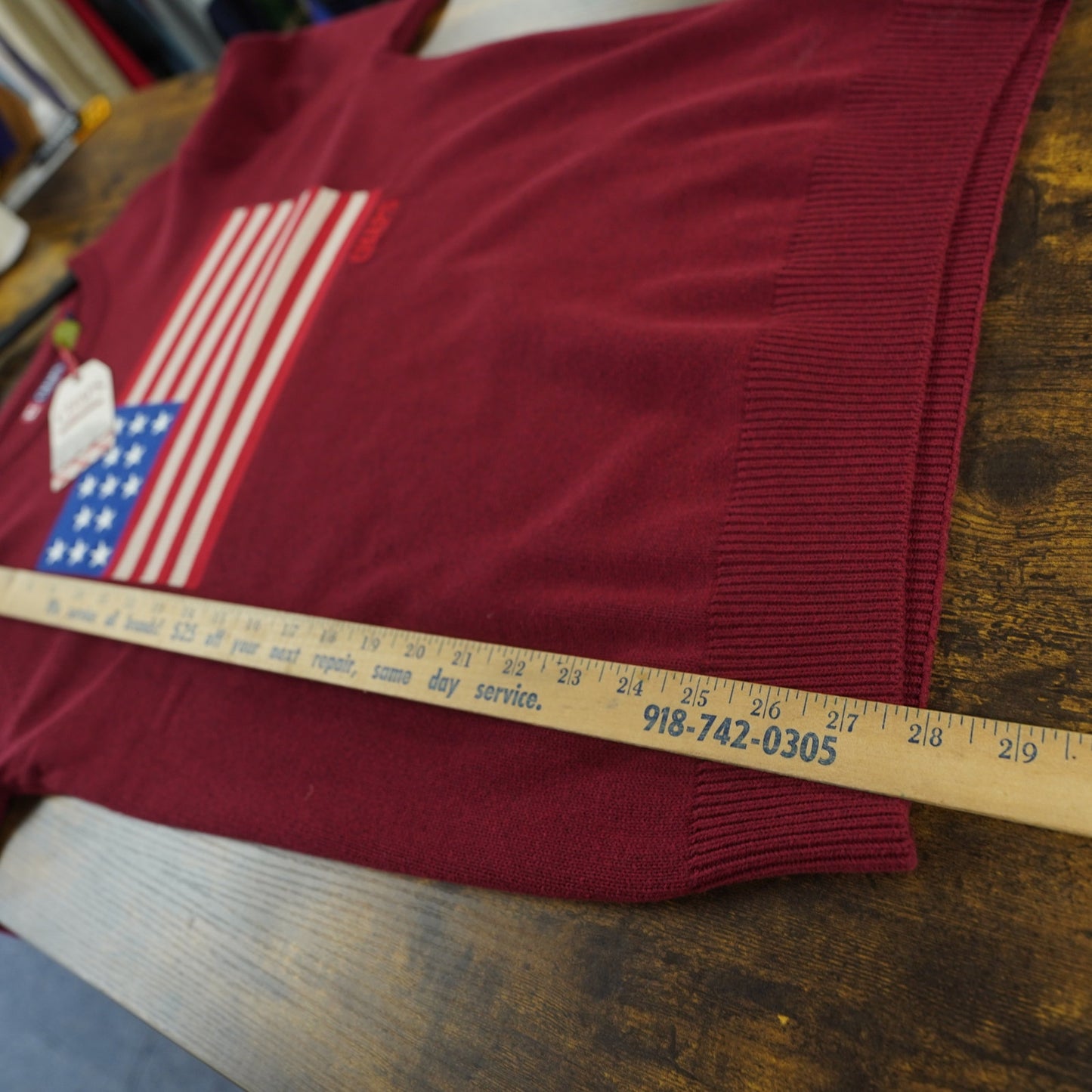 (M) Chaps American Flag USA Sweater Men Size M Crewneck Pullover Knit Rich Ruby New