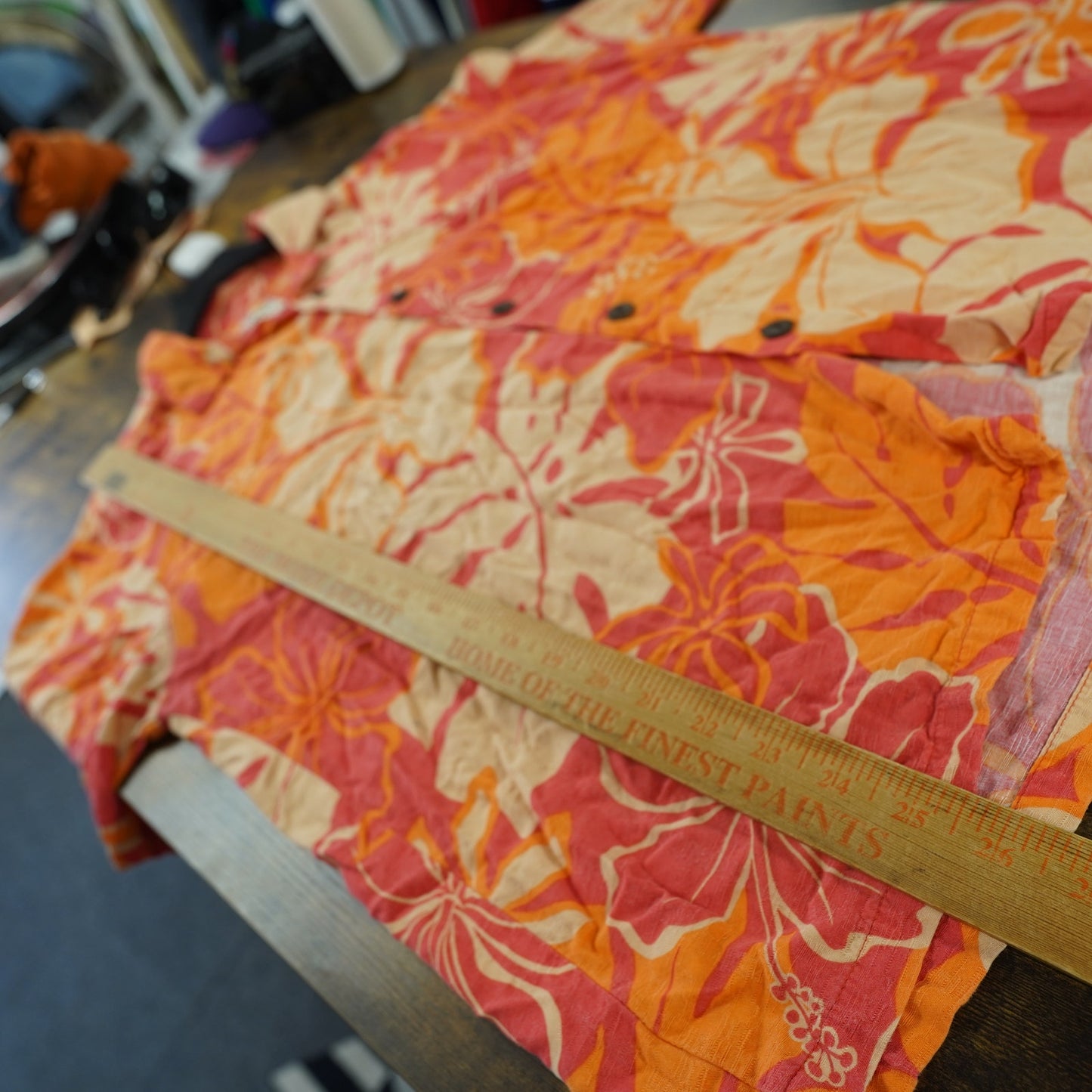 (M) Hilo Hattie Vintage Hawaiian Shirt Floral Hibiscus Men's M Orange Tropical Surf