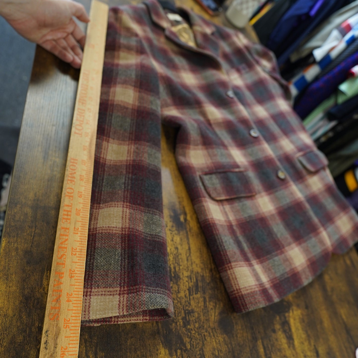 (Women's 12R) L.L. Bean Women’s Wool/Cashmere Blazer Coat Jacket Plaid Size 12R M Red Brown