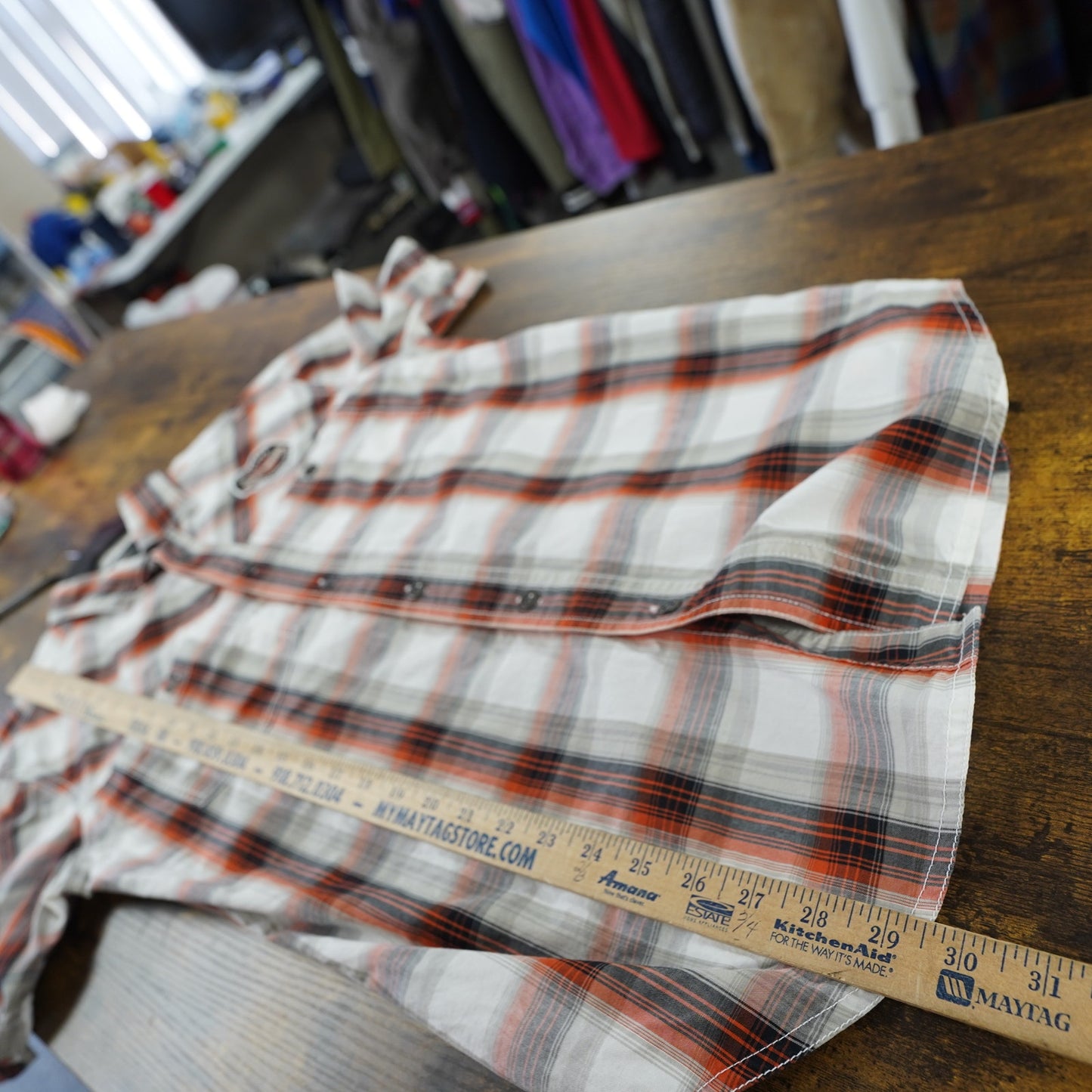 (S) Harley Davidson Motorcycles Plaid Button Up Biker Work Shirt Mens S White Orange