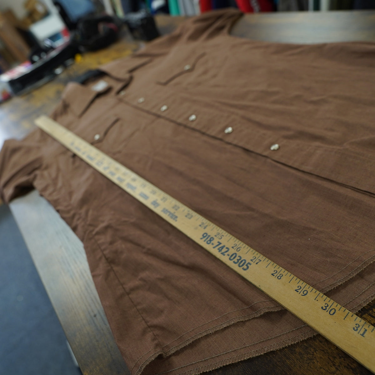(L) True Vintage 1970s Pearl Snap Wide Collar Western Button Up Men's L Brown Long