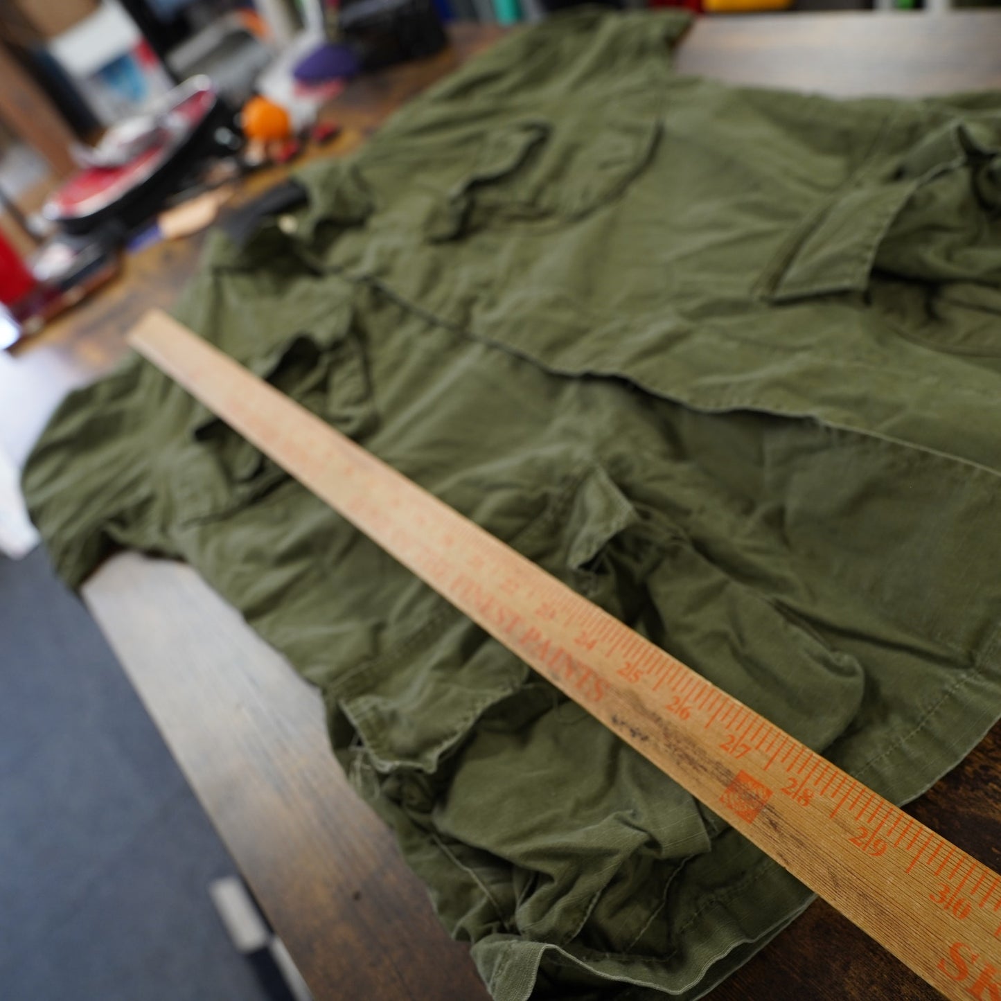 (S) Vintage 60's Vietnam Jungle Coat Jacket OG-107 Ripstop Slant Pocket Mens S Green