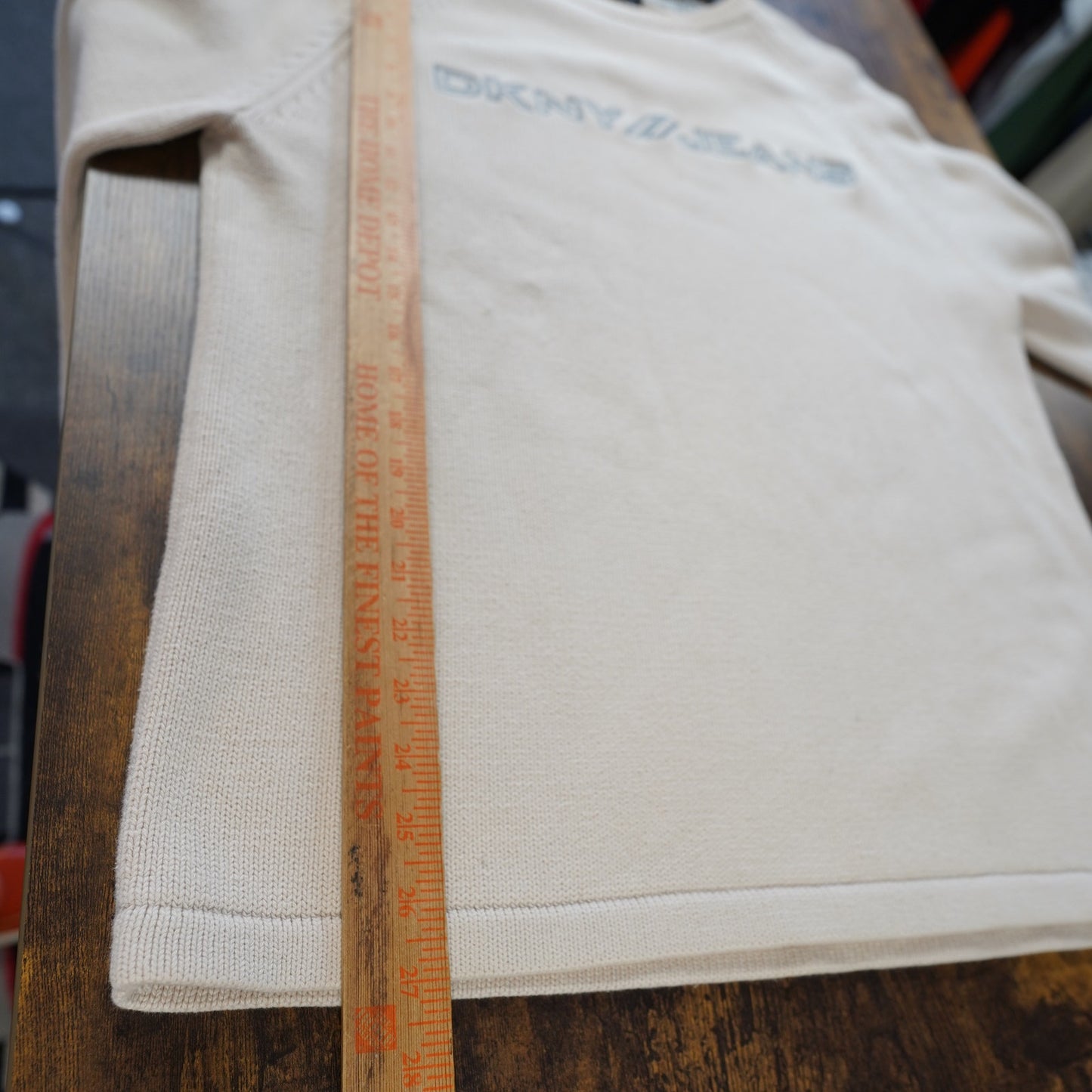 (M) Vintage DKNY Jeans Knit Y2K Sweater Men's M Cream Sewn Utility 2000s Hip Hop